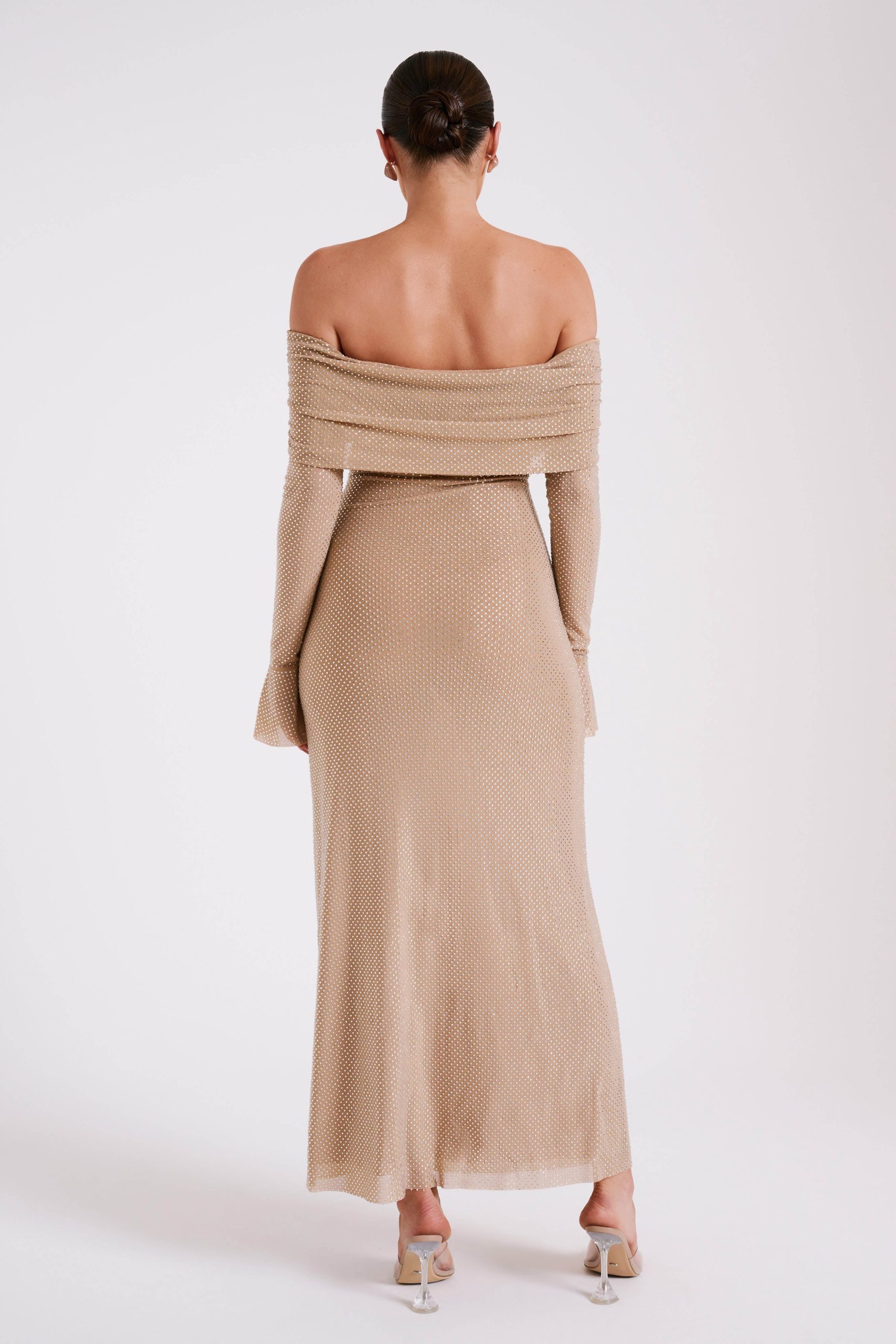 Marcel Off Shoulder Diamante Maxi Dress - Nude - Image 6