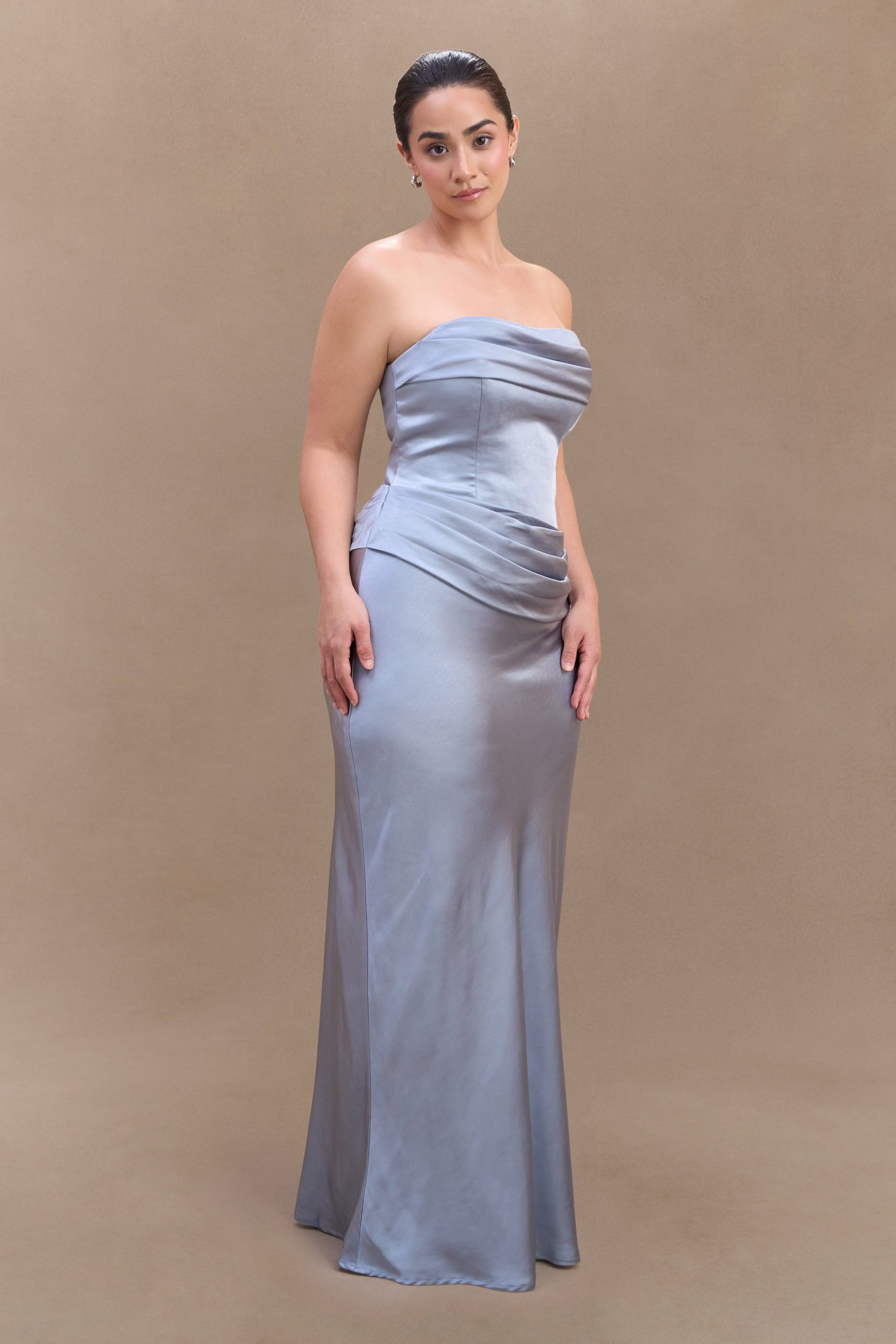 Jasmine Strapless Satin Maxi Dress - Frosted Blue - Image 6