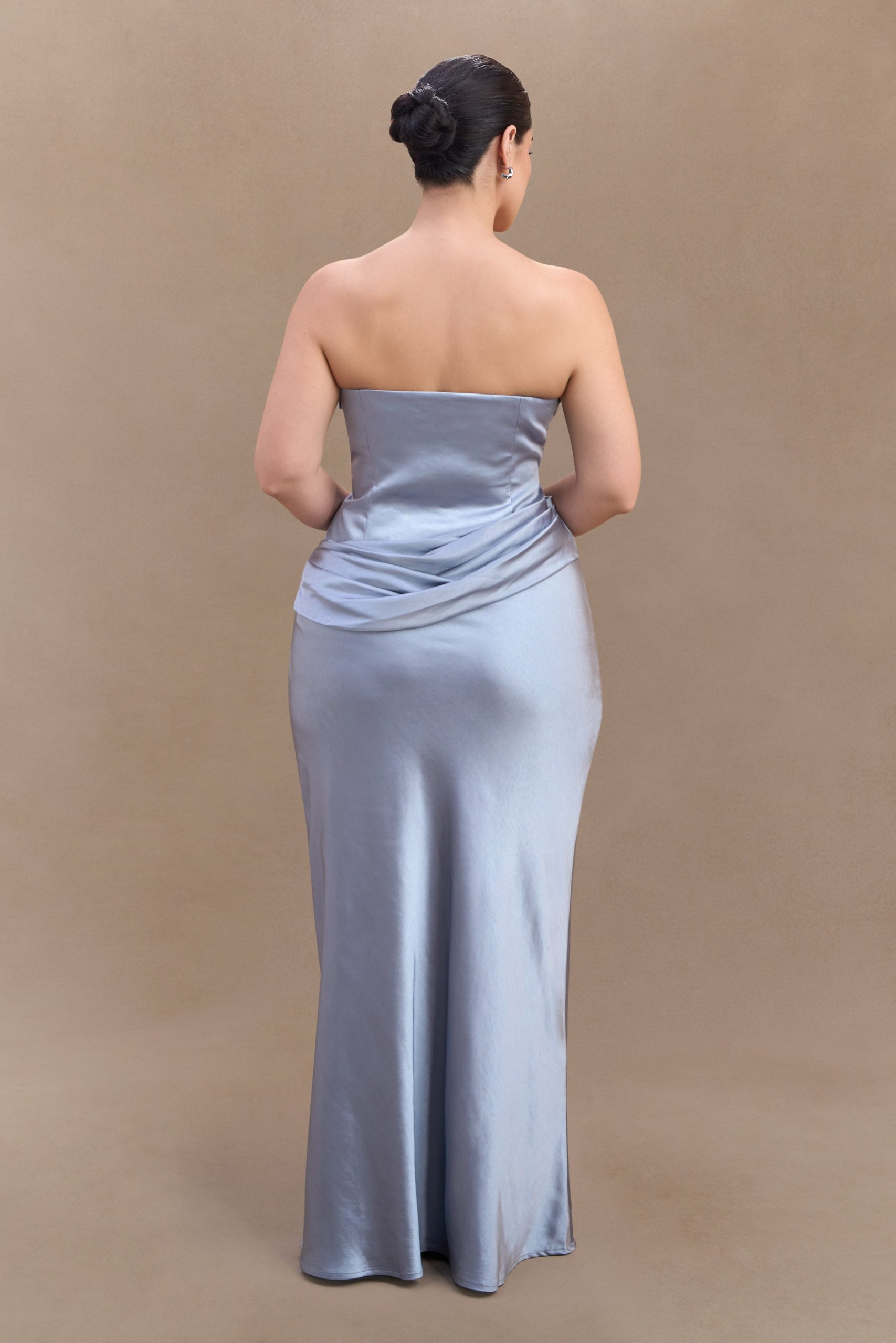 Jasmine Strapless Satin Maxi Dress - Frosted Blue - Image 7