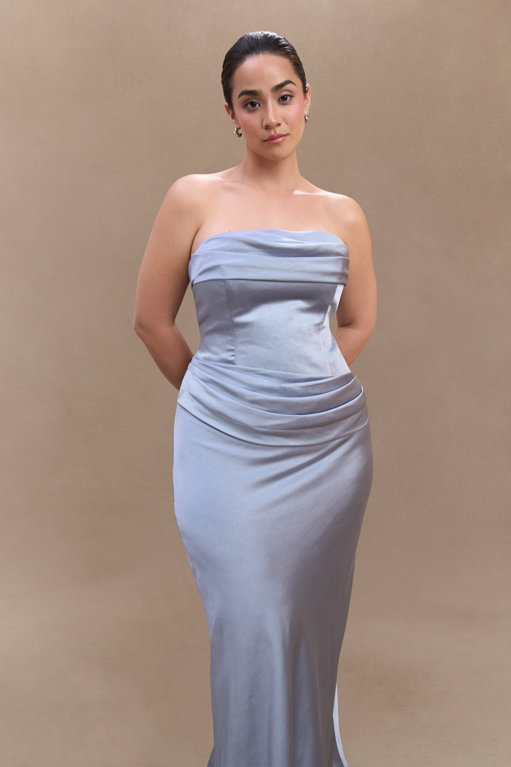 Jasmine Strapless Satin Maxi Dress - Frosted Blue - Image 8