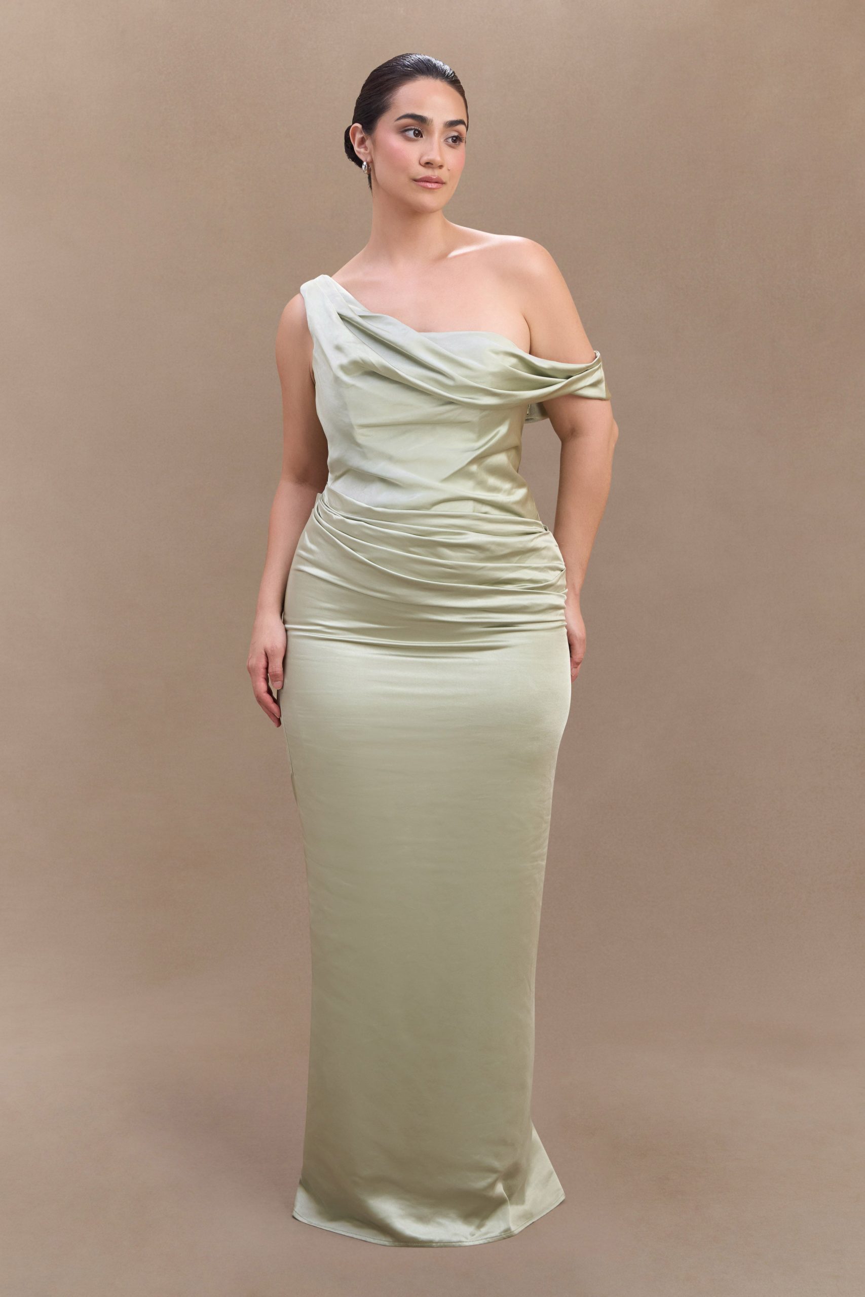 Dalia Off Shoulder Satin Maxi Dress - Sage - Image 9