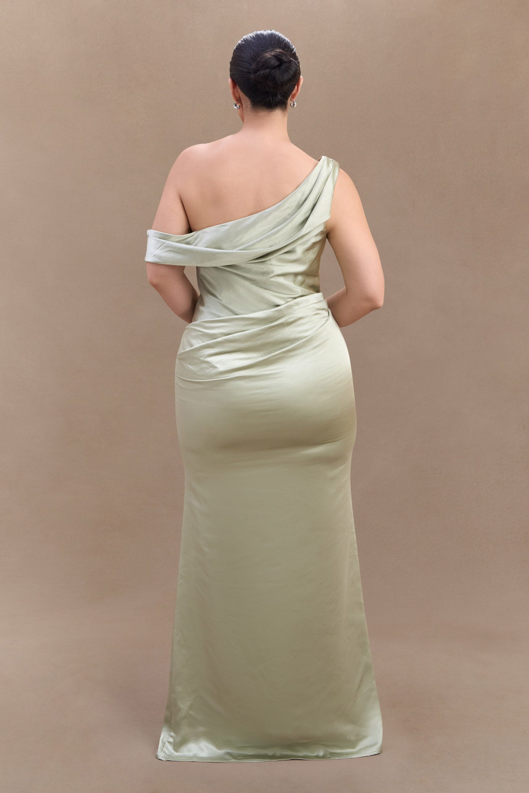 Dalia Off Shoulder Satin Maxi Dress - Sage - Image 10