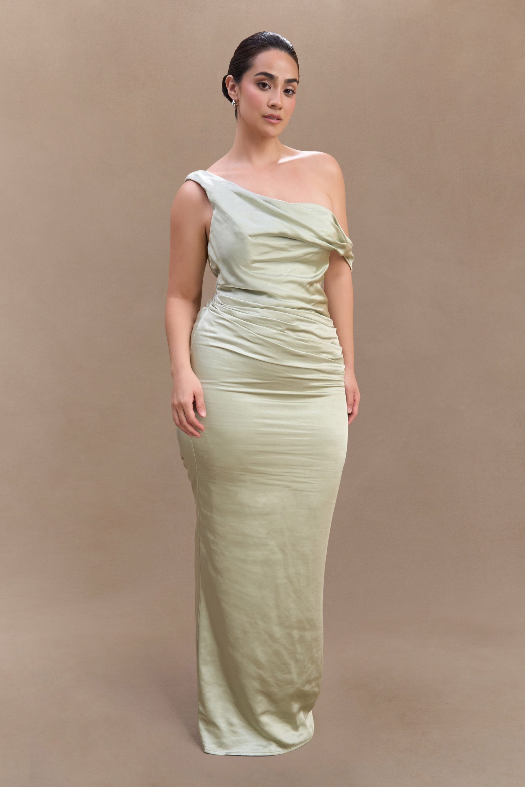 Dalia Off Shoulder Satin Maxi Dress - Sage - Image 11