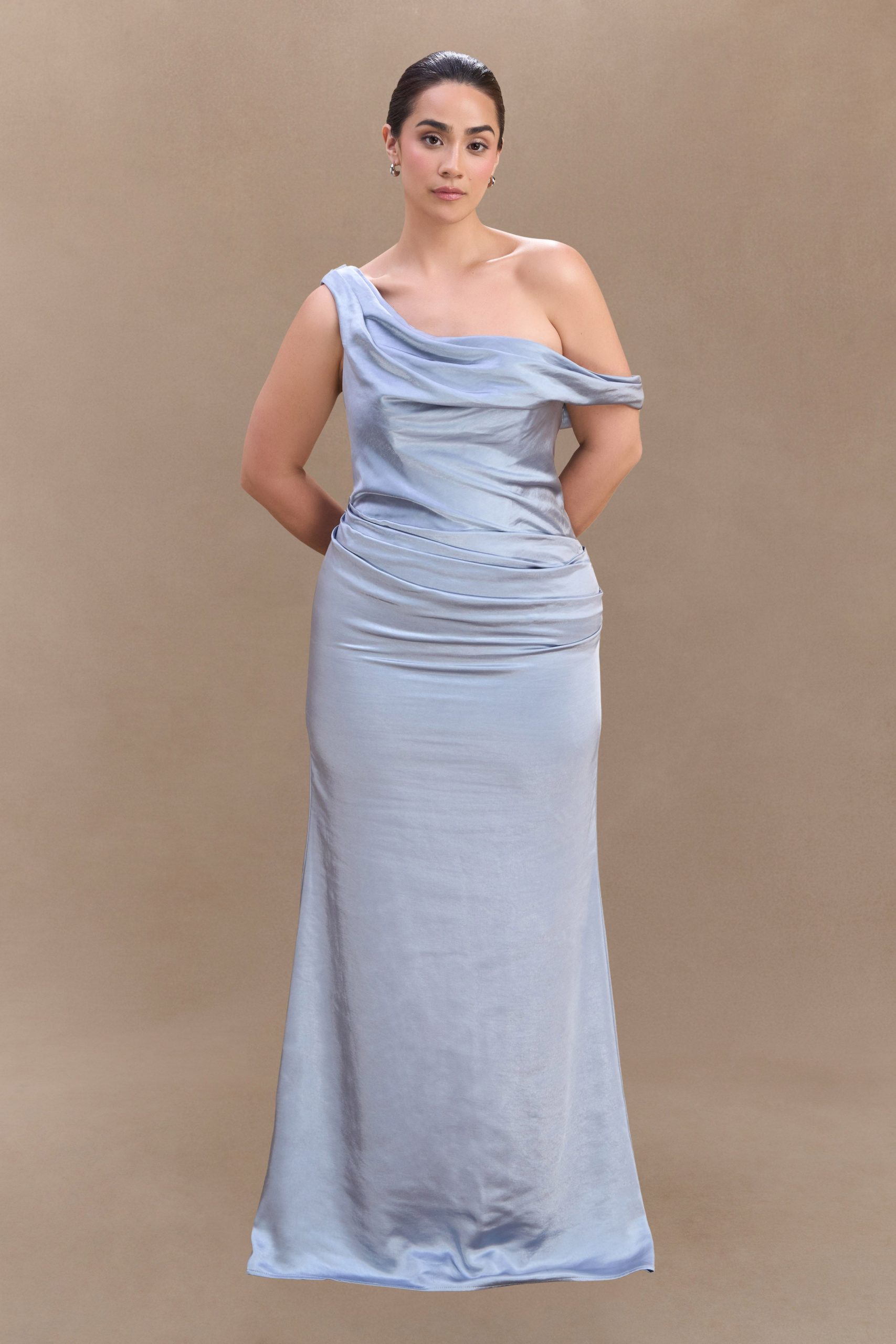 Dalia Off Shoulder Satin Maxi Dress - Frosted Blue - Image 4