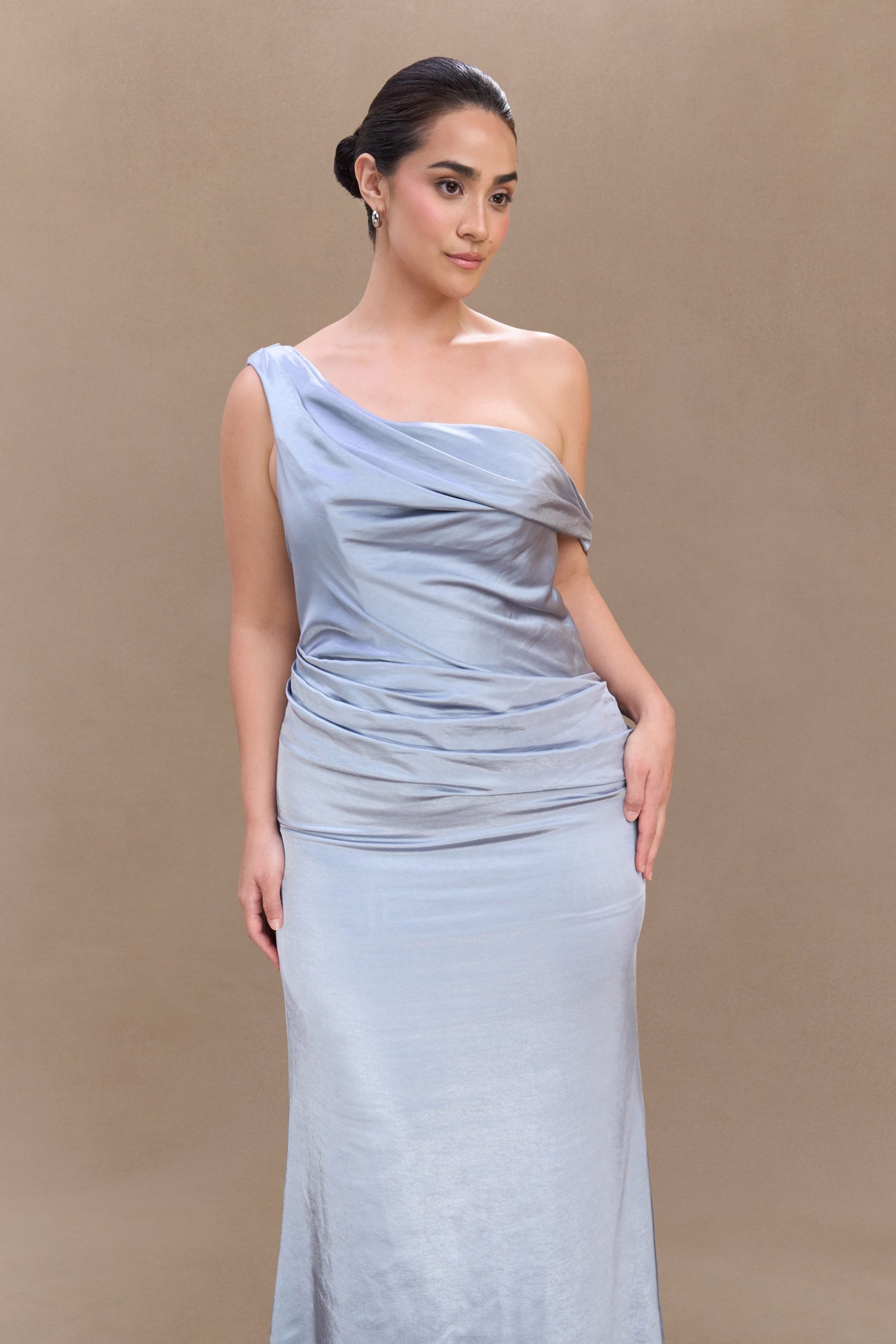 Dalia Off Shoulder Satin Maxi Dress - Frosted Blue - Image 6