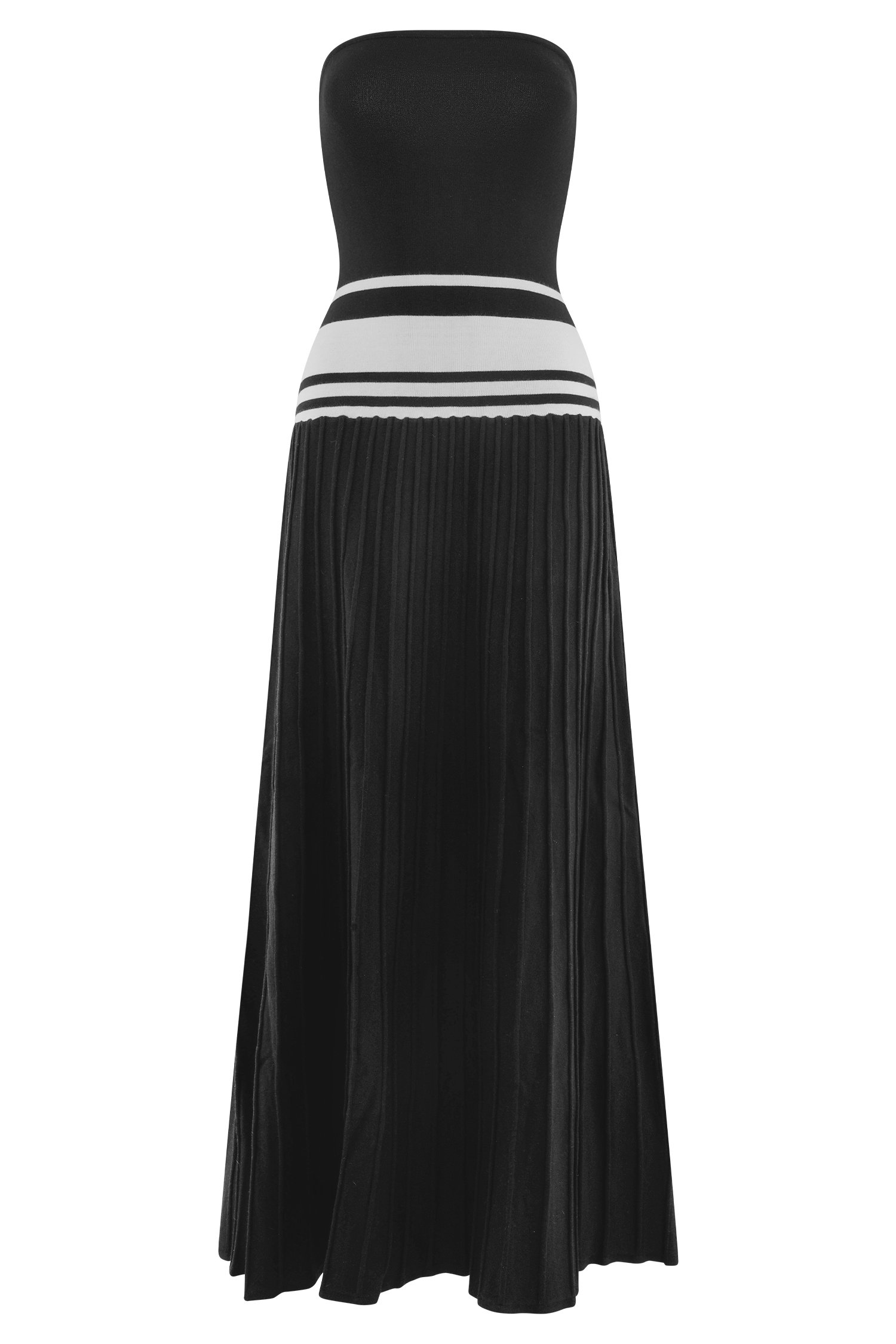 Solaris Strapless Contrast Knit Maxi Dress - Black/White - Image 8
