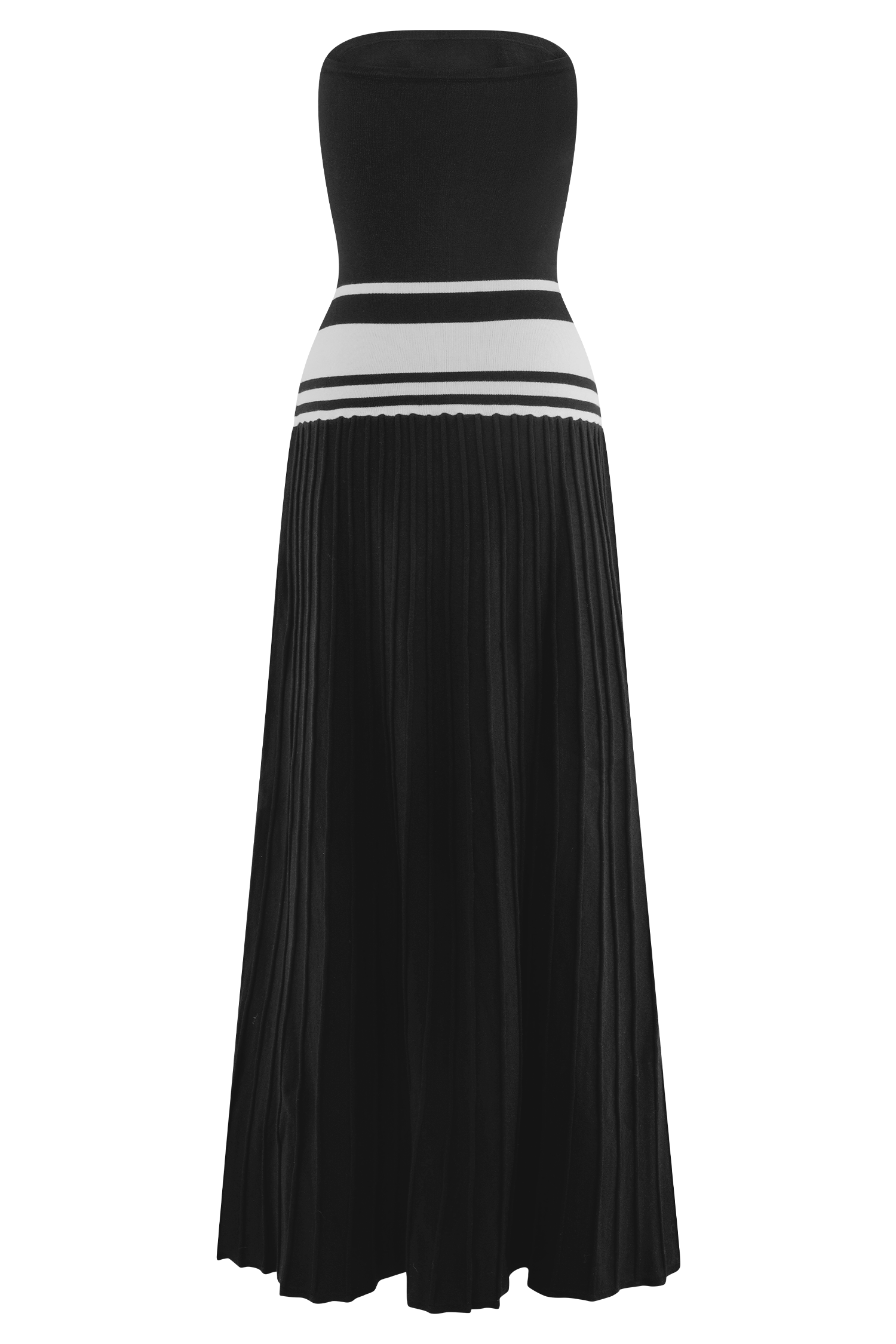 Solaris Strapless Contrast Knit Maxi Dress - Black/White - Image 7