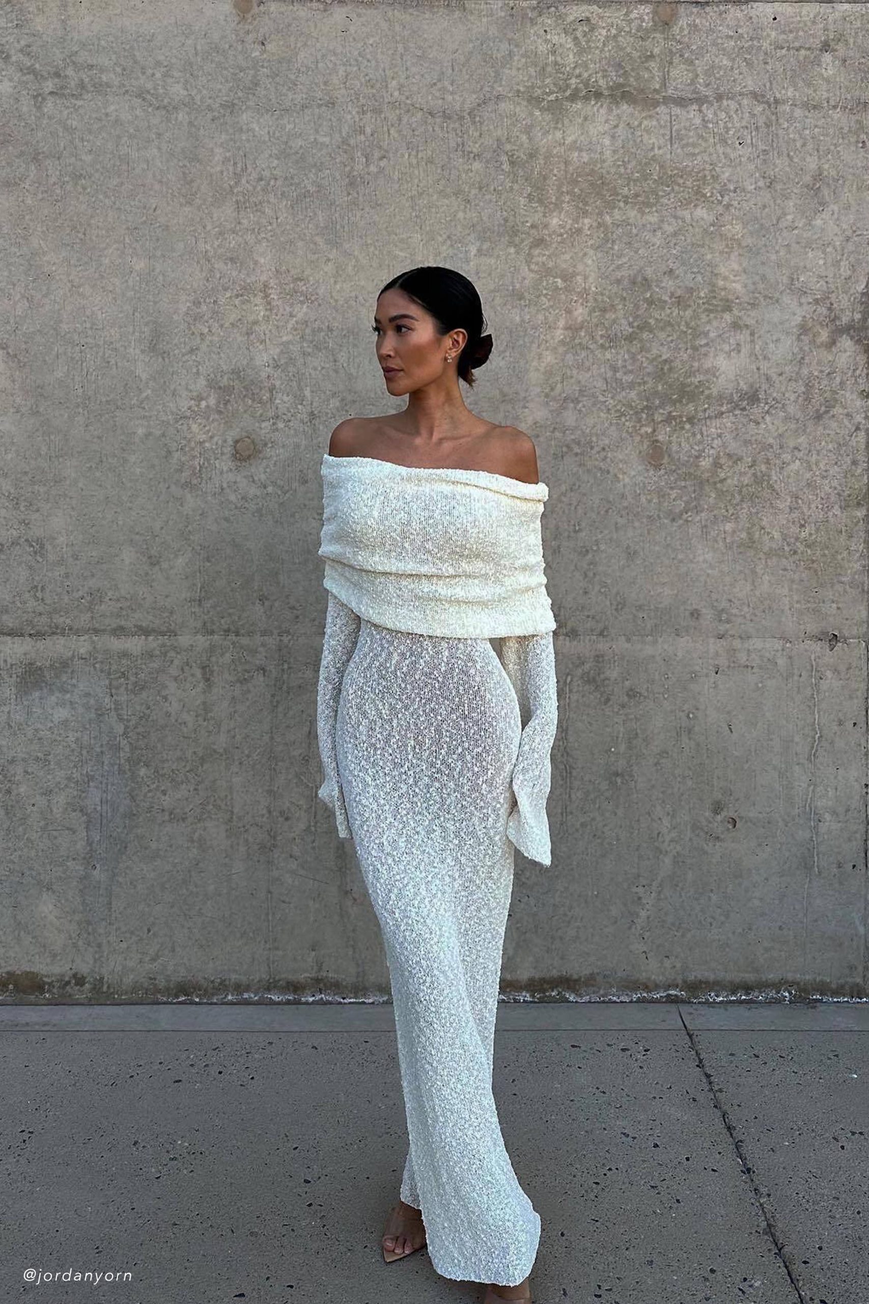 Marisol Off Shoulder Boucle Maxi Dress - Ivory - Image 5