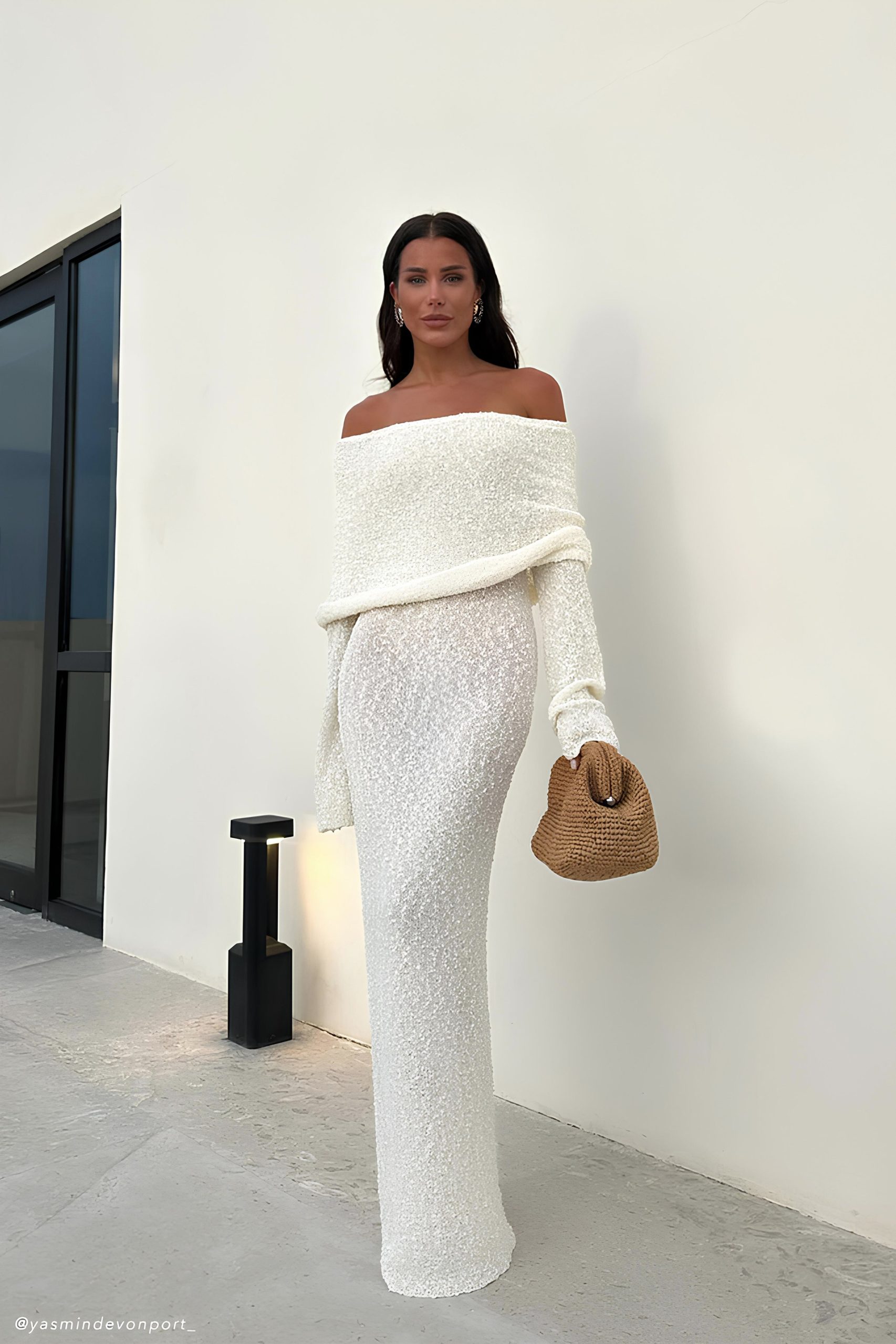 Marisol Off Shoulder Boucle Maxi Dress - Ivory - Image 6